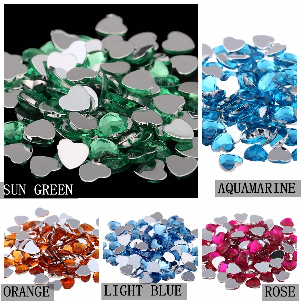 Ambachtelijke Kunst Diy Gems 8Mm 50Pcs Hart Vorm Gems Shiny Platte Facetten Normale Kleuren Acryl Rhinestone Strass Nail stickers