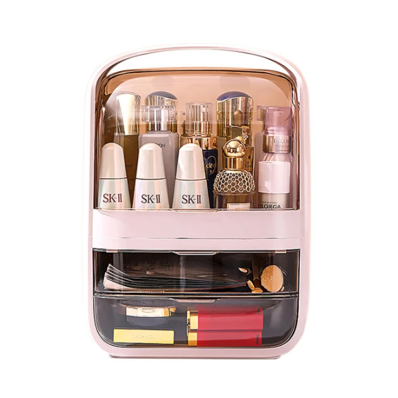 

Fashion Big Capacity Separable Cosmetic Jewelry Storage Box Waterproof Dustproof Makeup Organizer With Handle And Lid