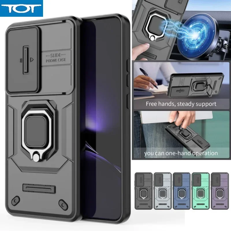 

For Xiaomi Poco X7 Pro 5G Case Slide Lens Armor Phone Case for Poko Poxo Pocco Little X 7 Pro X7Pro Magnetic Ring Holder Cover