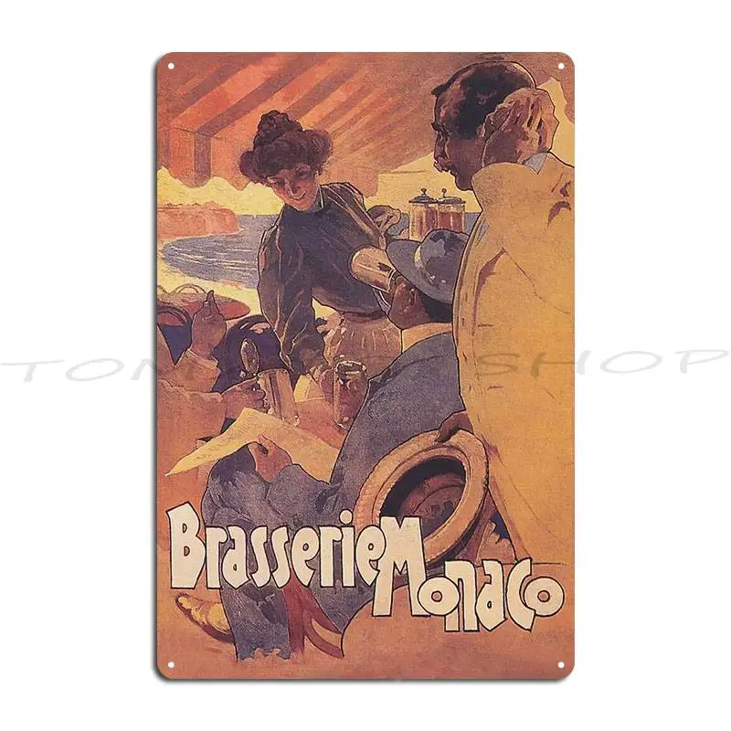 Monaco Brasserie, Cerveza, Póster de bebidas vintage, Placa metálica, Póster clásico para el hogar, club, bar, fiesta, Diseño de cartel de hojalata