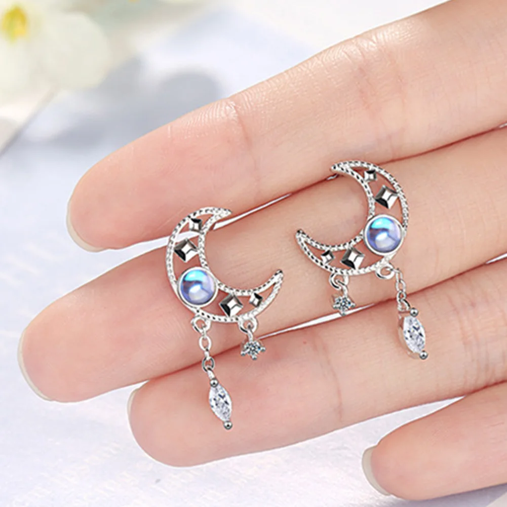 925 Sterling Silver Crystal Moon Jewelry Set Women\'s Beautiful Elegant Necklace Stud Earrings Engagement Jewelry Gifts for Women