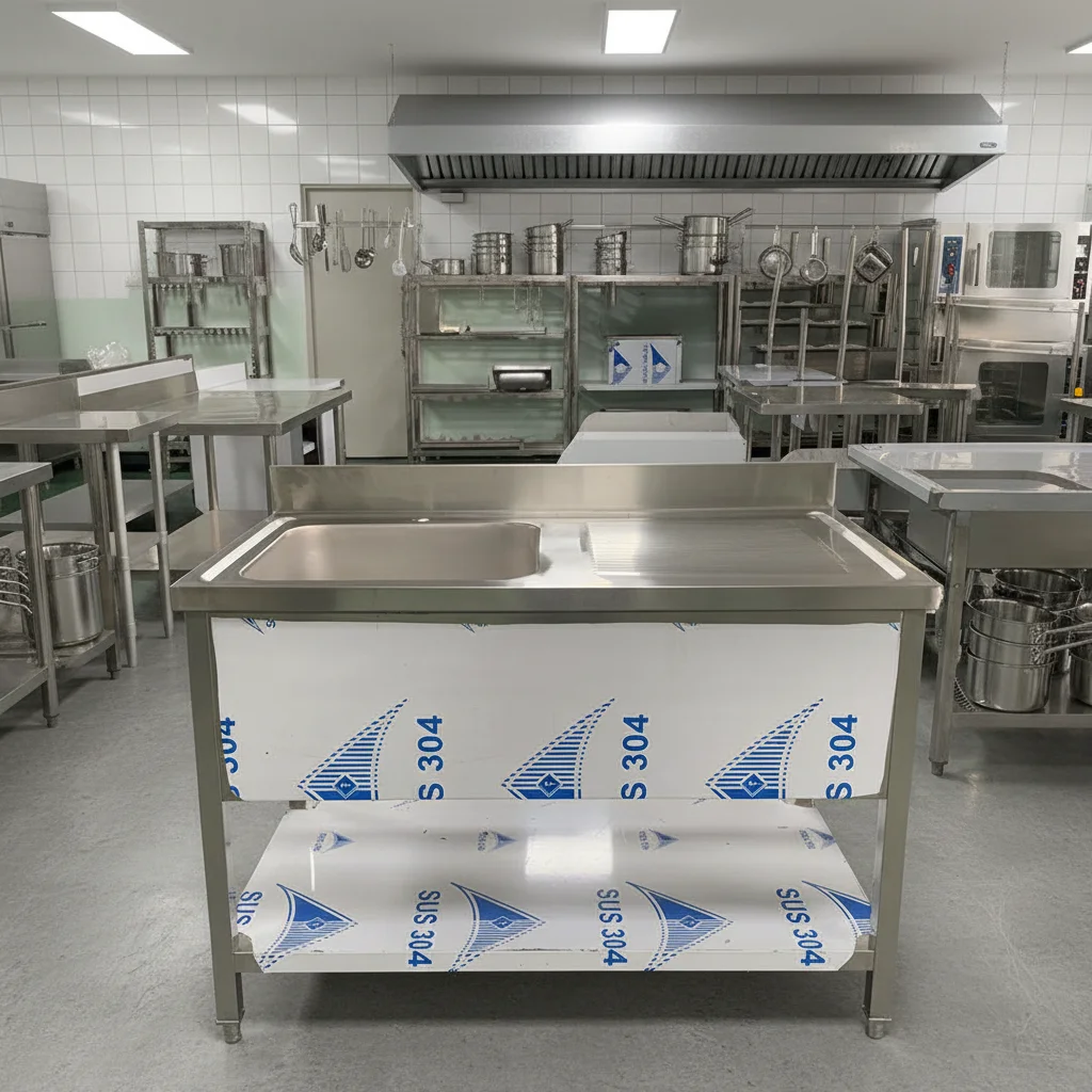 High Quality Stainless Steel Single Bowl Kitchen Sink with Drainboard Commercial 304/201 Undershelf Workstation for Restaurant