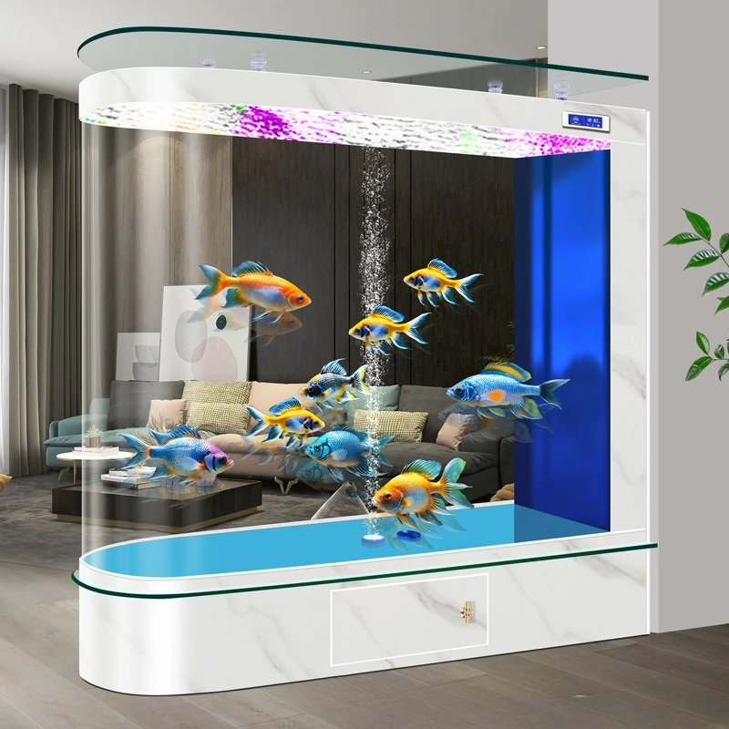 

Мода 2025, новая легкая роскошная перегородка с пулевым экраном, аквариум с золотой рыбкой, аквариум для гостиной, домашнее ультра-белое стекло