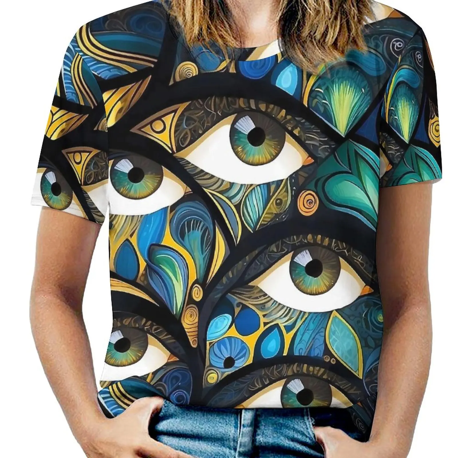 Womens T Shirt Abstract Evil Eye Print O Neck T Shirts Short Sleeves  Trendy Custom Tshirt Casual Tees Big Size 5XL 6XL