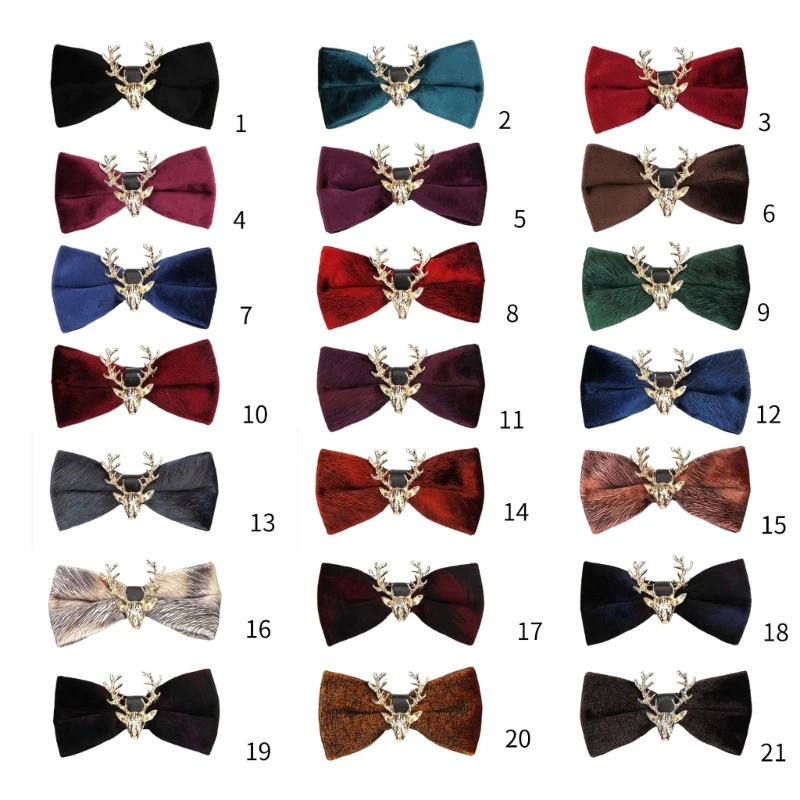 Adult Unisex Shirt Bowknot Necktie Women Knot Free Uniform Detachable Collars Alloy Elk Head Decor Ties Accessories