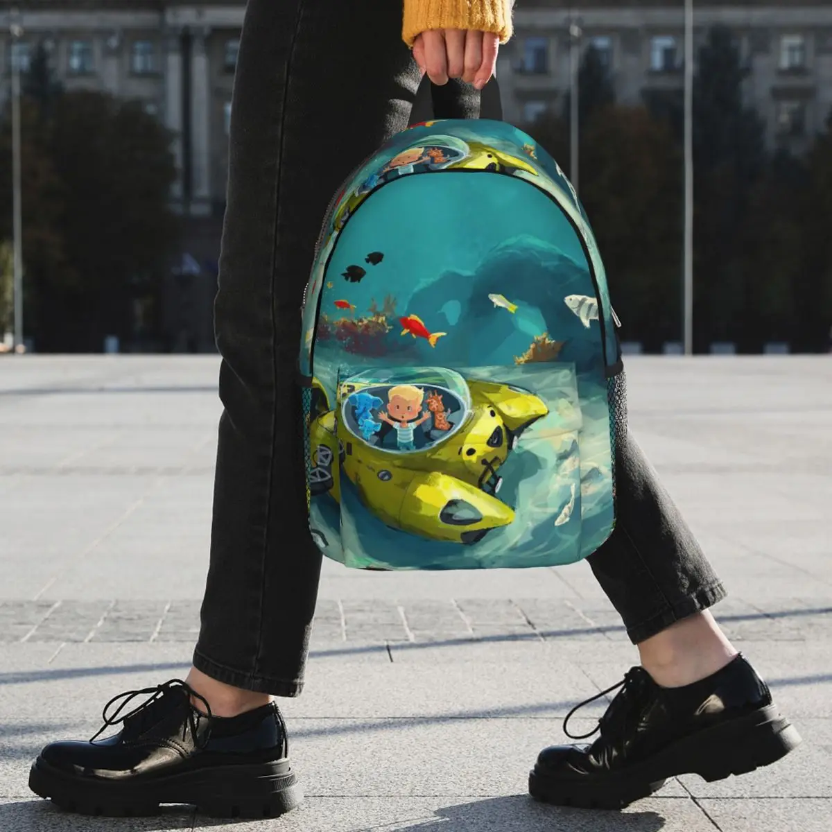 Cartoon Submarine Underwater World Backpack Student BookBag Children School Bag Laptop Shoulder Bags for Boys Girls