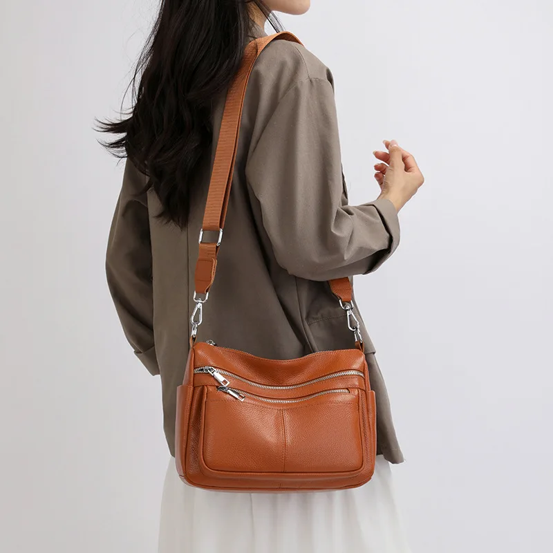 

Women's real leather shoulder bag with multi-pocket commuter travel lightweight waterproof crossbody bag