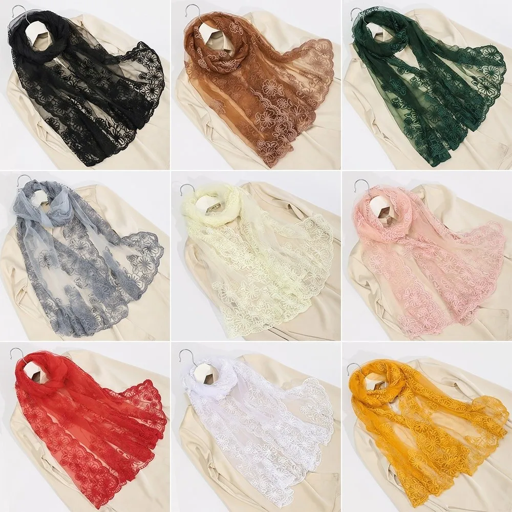 

Versatile Retro Women's Lace Scarf Long Thin Summer Sunscreen Shawl Korean Version Embroidered Flower Silk Headband