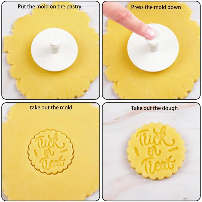 Halloween Cookie Press 4Pcs DIY Decoration Cookie Stamp Set Cookie Press DIY Decoration Halloween Baking Supplies Cake Mold For