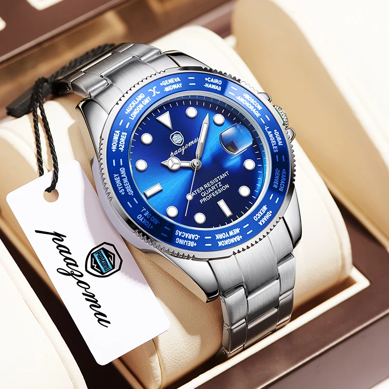 

Мужские спортивные часы PAAZOMU, роскошные, высококачественные, водонепроницаемые, с подсветкой, модные, с указанием даты и дня недели, кварцевые.