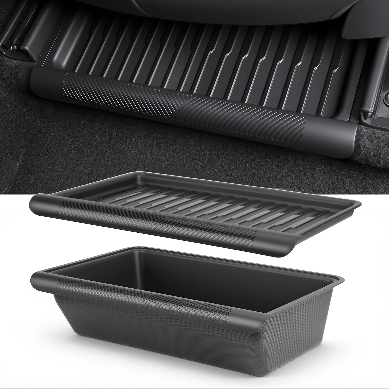 

For Tesla Model Y 2020 2021 2022 23-2024 Juniper 2025-2026 Under Seat Storage Box Hidden Organizer Tray Space Box with Lid Cover