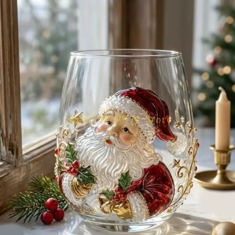 Christmas Clear Glass Cup Stemless Holiday Drinkware with 3D Seasonal Detail for Party Tables and Dinner Service Top Sale