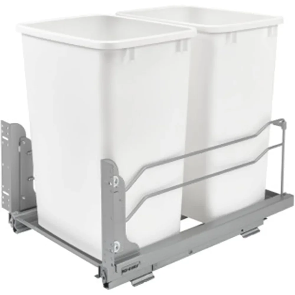 Double Trash Can Under Kitchen Cabinets Pull Out, 35 Quart 8.75 Gallon with Soft-Close Slides, White, 53WC-1835SCDM-211