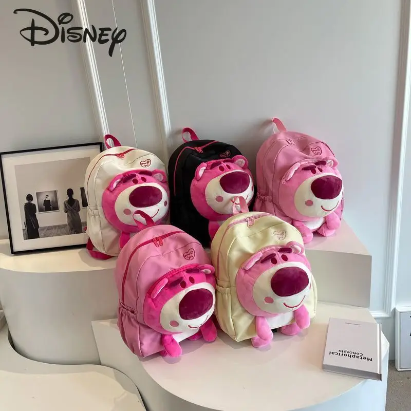 Disney 2023 Strawberry Bear New Doll Backpack Fashion High Quality Women's Backpack Cartoon Lightweight Girls' Travel Backpack