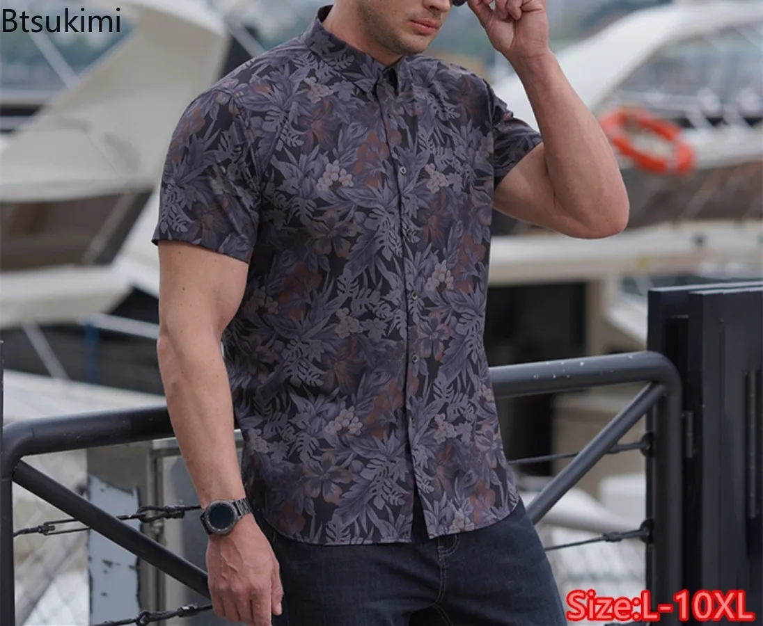 

Oversized 8XL10XL Summer Men Clothing Fashion Print Loose Casual Short-sleeved Shirts Breathable All Match Streetwear Men Shirts