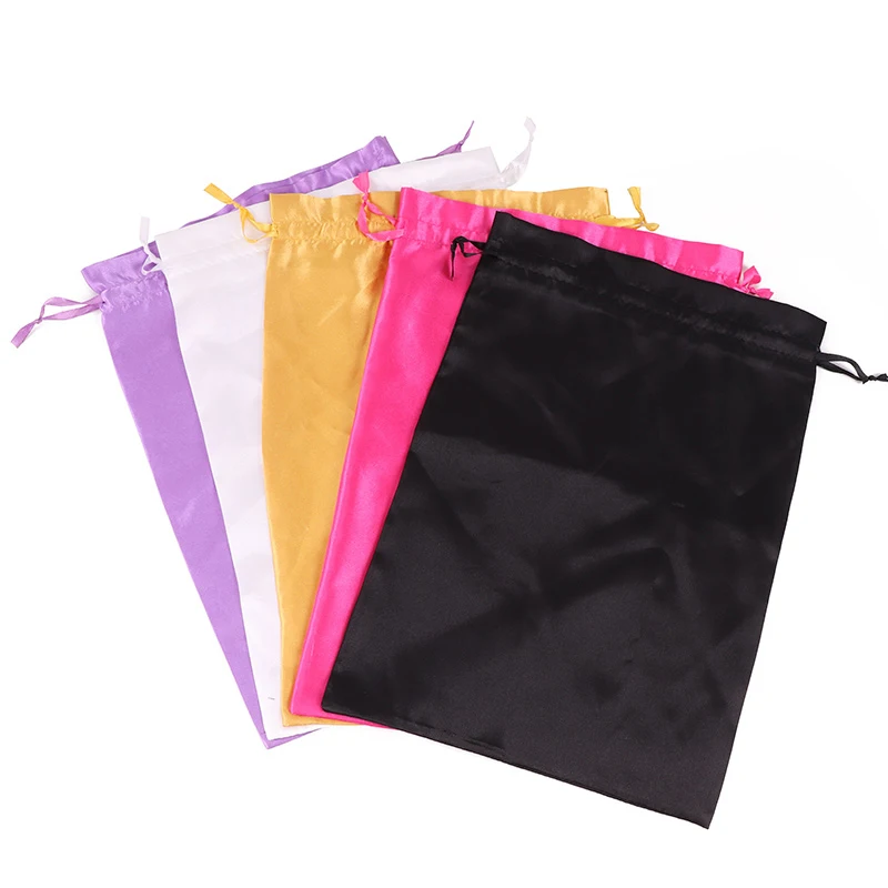 Schwarze Satin tasche zum Verpacken von Haaren 1 Stück Seiden satin Kordel zug für Perücken lila Aufbewahrung tasche für Geschäfts staub Geschenkt üte 25x35cm