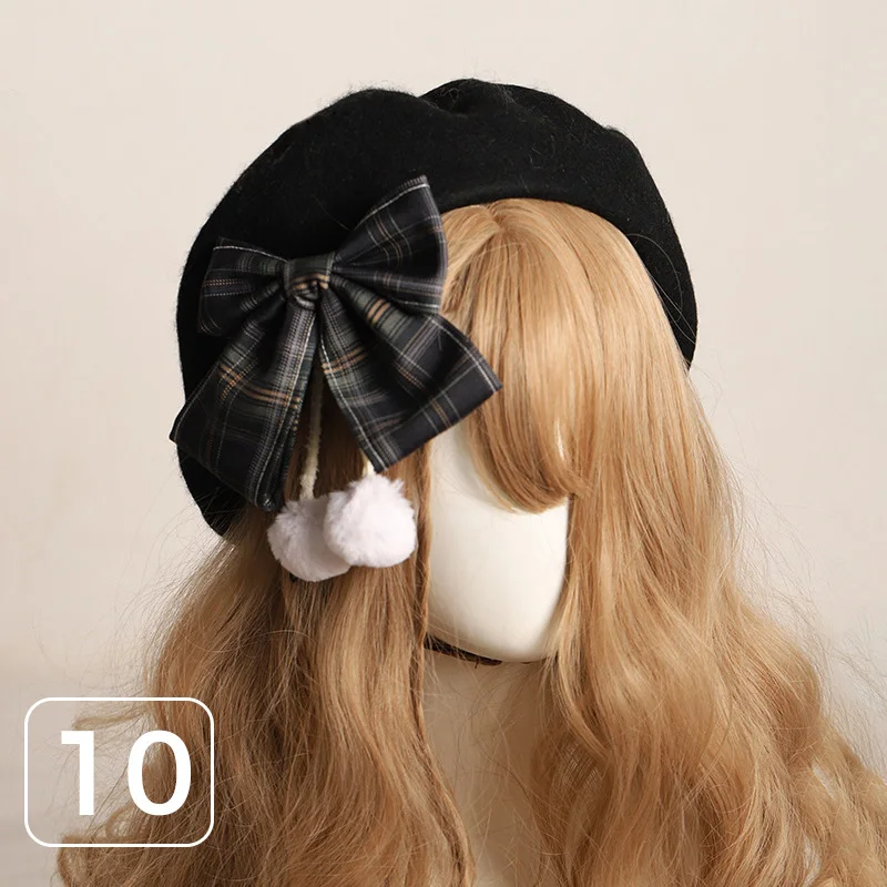 Japanese Lolita Hat Elegant Lady Winter Caps French Artist Warm Wool Beret Hat Stripe Bow Cap Girl Women Classic Painter Cap