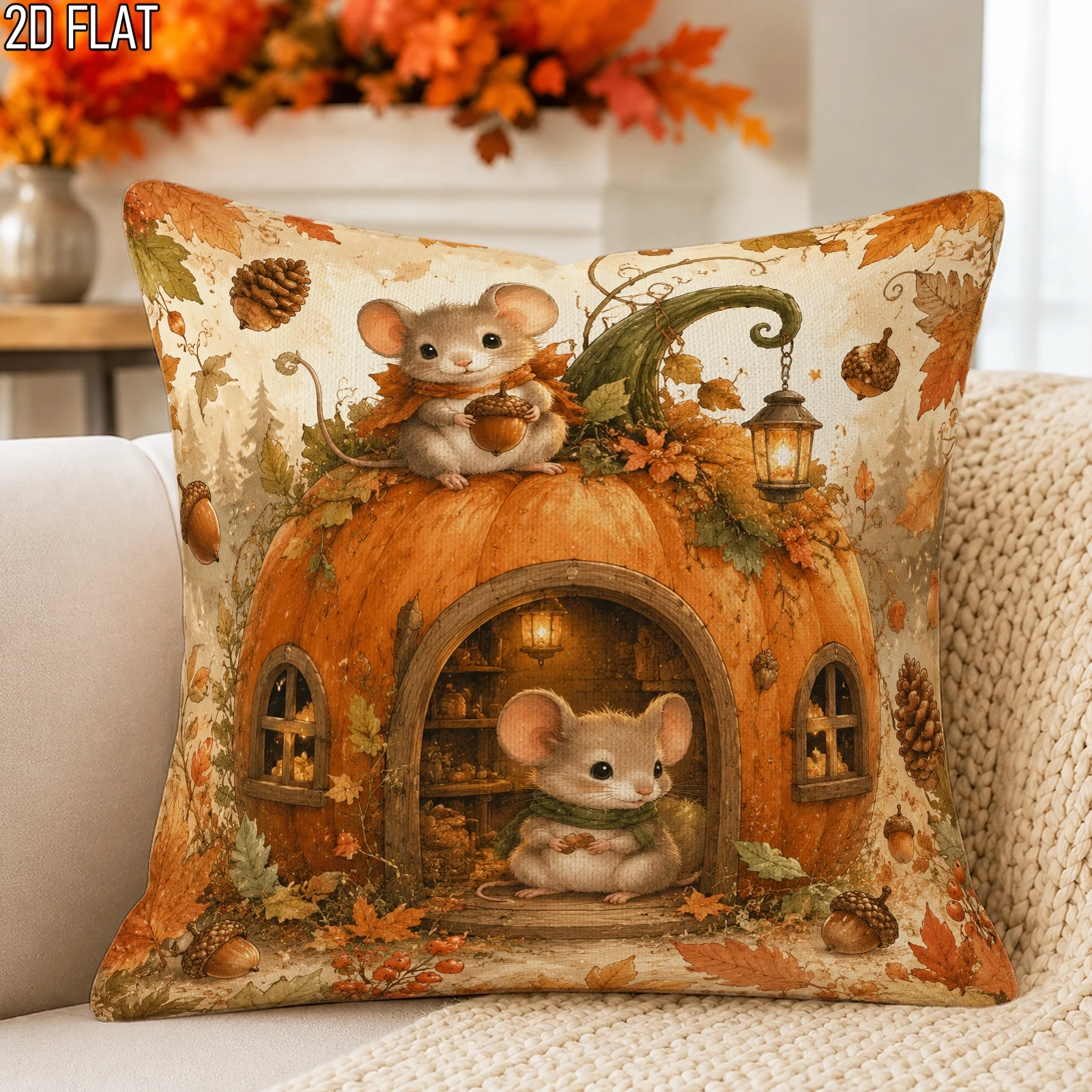 1pc  Fall Autumn Rustic Pumpkin Pillowcases Orange 2D Double‑Sided Print for Party Home Sofa Decor