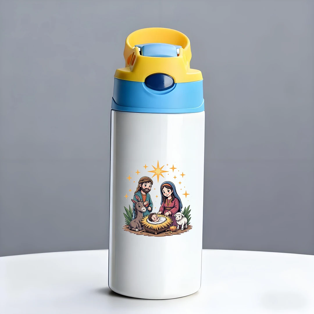 Thermische beker van roestvrij staal 304 + cartoon kerstcadeaudooset + rietjesbeker voor kinderen + baby-nieuwjaarscadeauset