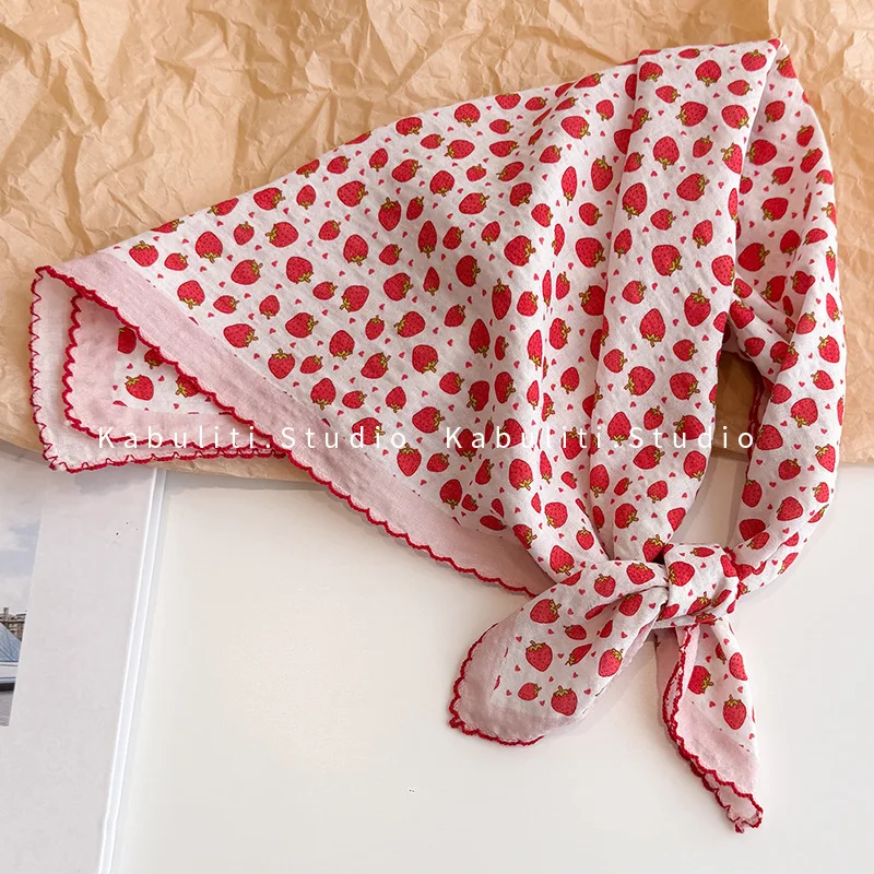 Red Strawberry Triangle Bandana Scarf for Girls Sun Protection Hair Wrap Neck Scarf Chiffon Lightweight Soft Breathable Daily
