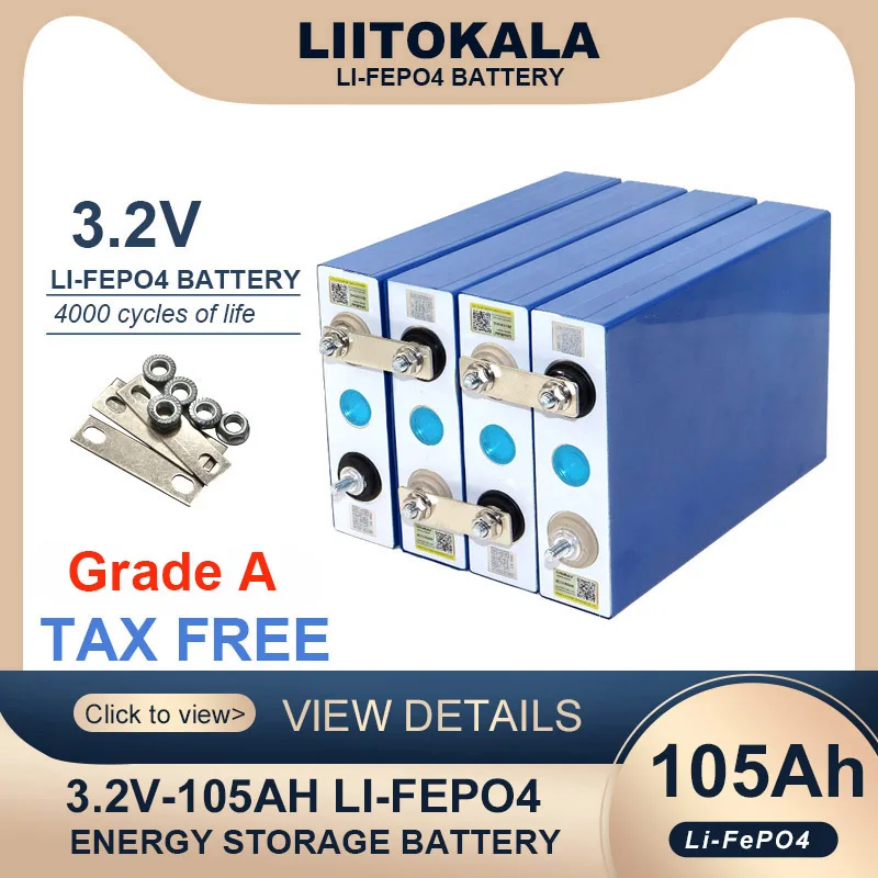 LiitoKala 3.2V 105Ah LiFePO4 battery Lithium iron phospha DIY 12V 24V RV Motorcycle Electric Car travel Solar Batteries Grade A