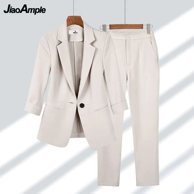 Women\'s Professional Suit Jacket Pants Matching Set 2024 Spring Autumn Korean New Fashion Casual Blazers Coat Trousers Two Piece