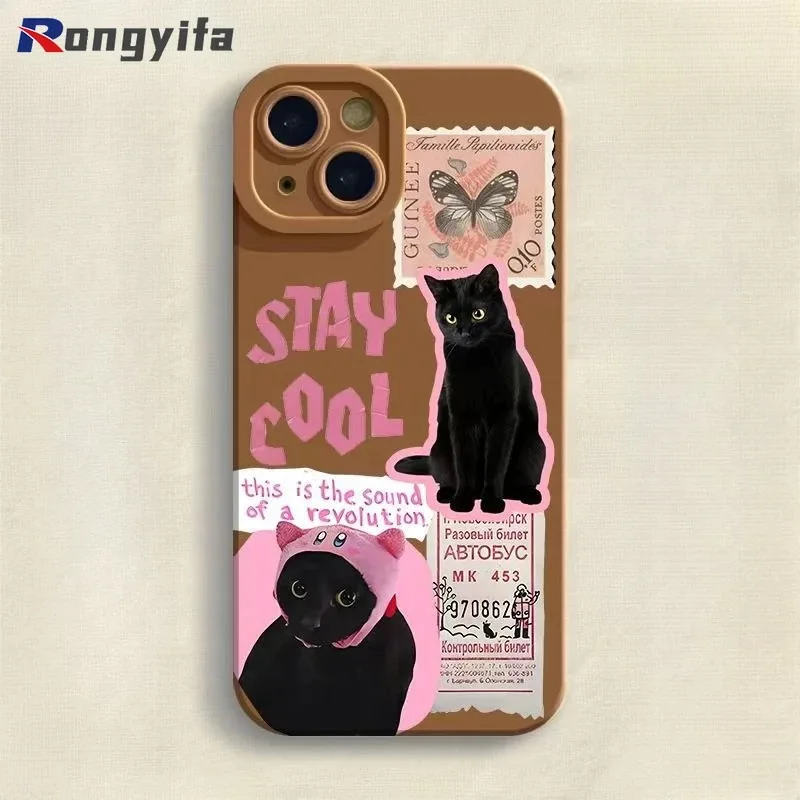

For Vivo X50 X90 X80 X70 X60 X100 Pro Plus X200 Pro Mini X30 X23 X21 UD Z5X Pro Phone Case Ins Style Black Cat Butterfly Cover