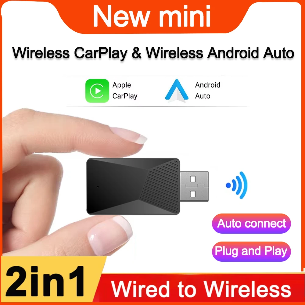 2in1 Wired to Wireless CarPlay Android Auto 5GHz WiFi5 Transmission Speed Plug and Play Fashionable and Portable
