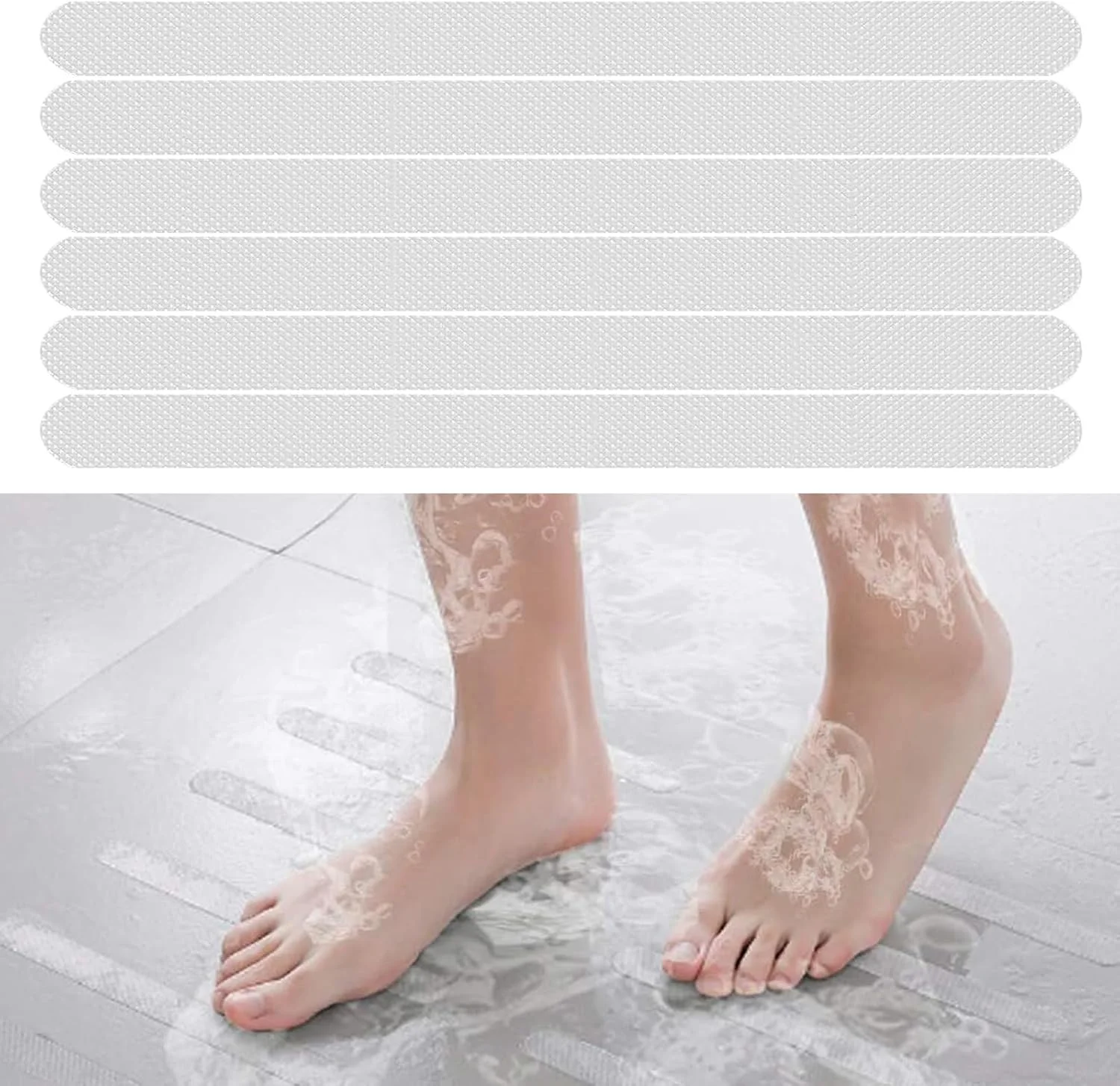 6pcs Bathtub Non Slip Stickers, Safety Shower Non Slip Adhesive Strips Treads for Bathroom Floor Stairs Ladders Pools Boats