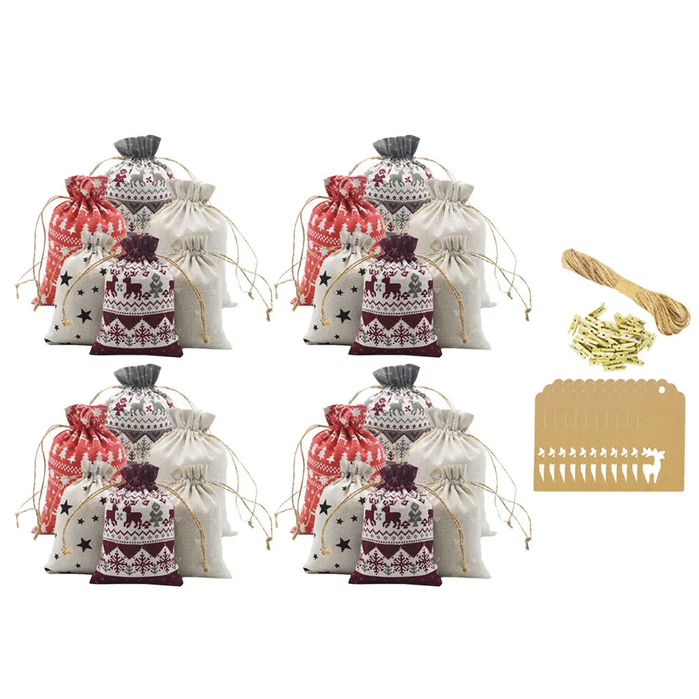 

1Set Christmas Gift Bag Drawstring Linen Party Candy Gift Bag Reusable Christmas Treat Wrapping Pouch Party Candy Bags