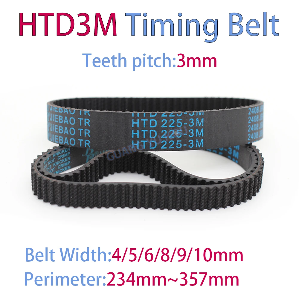 HTD 3M Closed Loop Rubber Timing Belt Length 234/237/240/243/246/249/252/255/258/261/264/267/270/273~351 354 357mm Width 4~10mm