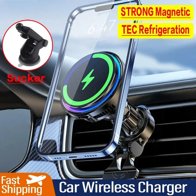 

TEC Refrigeration Magnetic Car Wireless Charger Cooling Car Phone Holder Mount Fast Charging Station for iPhone 16/15/14/13 Pro