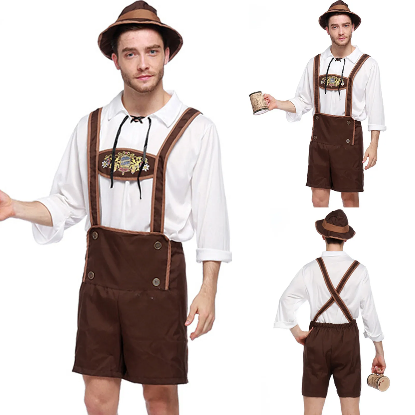 

Traditional Beer Festival Male Cosplay Halloween Carnival Oktoberfest Holiday Party Clothes Casual Men's Short Jumpsuits 2024