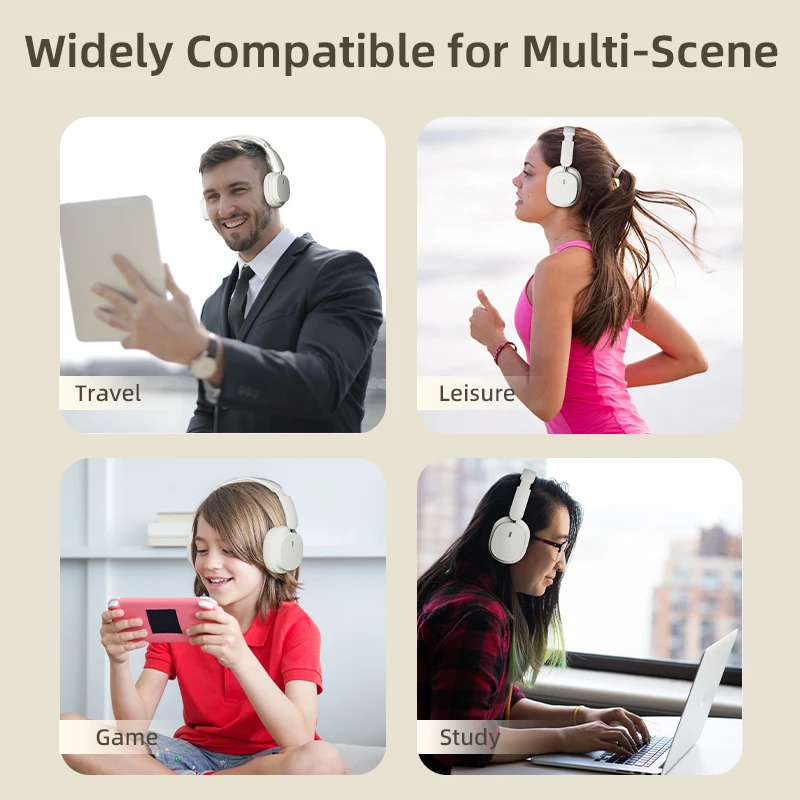 Bluetooth 5.3 패션 무선 헤드폰 HIFI 스테레오 휴대용 오버이어 비즈니스 헤드셋 모든 스마트폰용 마이크가 있는 저지연 게이밍 헤드셋