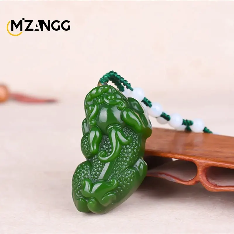 Naturalna zieleń Hetian Jade kamień PiXiu naszyjnik rzeźbione chiński jadeit biżuteria z wiszącą ozdobą Reiki Amulet prezenty dla kobiet mężczyzn