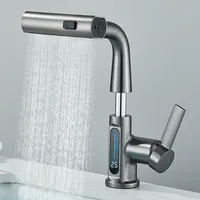 Temperature Digital Display Basin Faucet For Bathroom Pull Out Waterfall Stream 3 Way Sprayer Hot Cold Water Sink Mixer Wash Tap