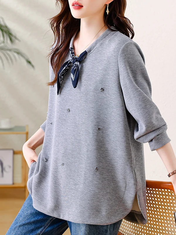Loose Women's Hoodie Autumn New Style Large Size Casual Fashion Cotton Polyester Blend Mid-Length Top for Middle-Aged Women