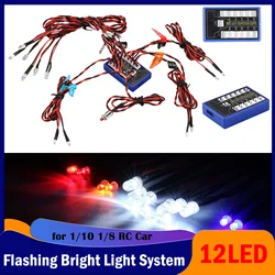 12 sistema de luz led ultra piscando brilhante strobe kit lâmpada para 1/10 1/8 rc drift hsp tamiya cc01 4wd axial scx10 peças do caminhão carro