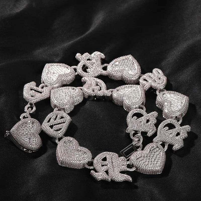Hip Hop 3A+ CZ Stone Paved Bling Iced Out Big Heavy Solid Heart Link Chain Necklaces for Men Rapper Jewelry Gift