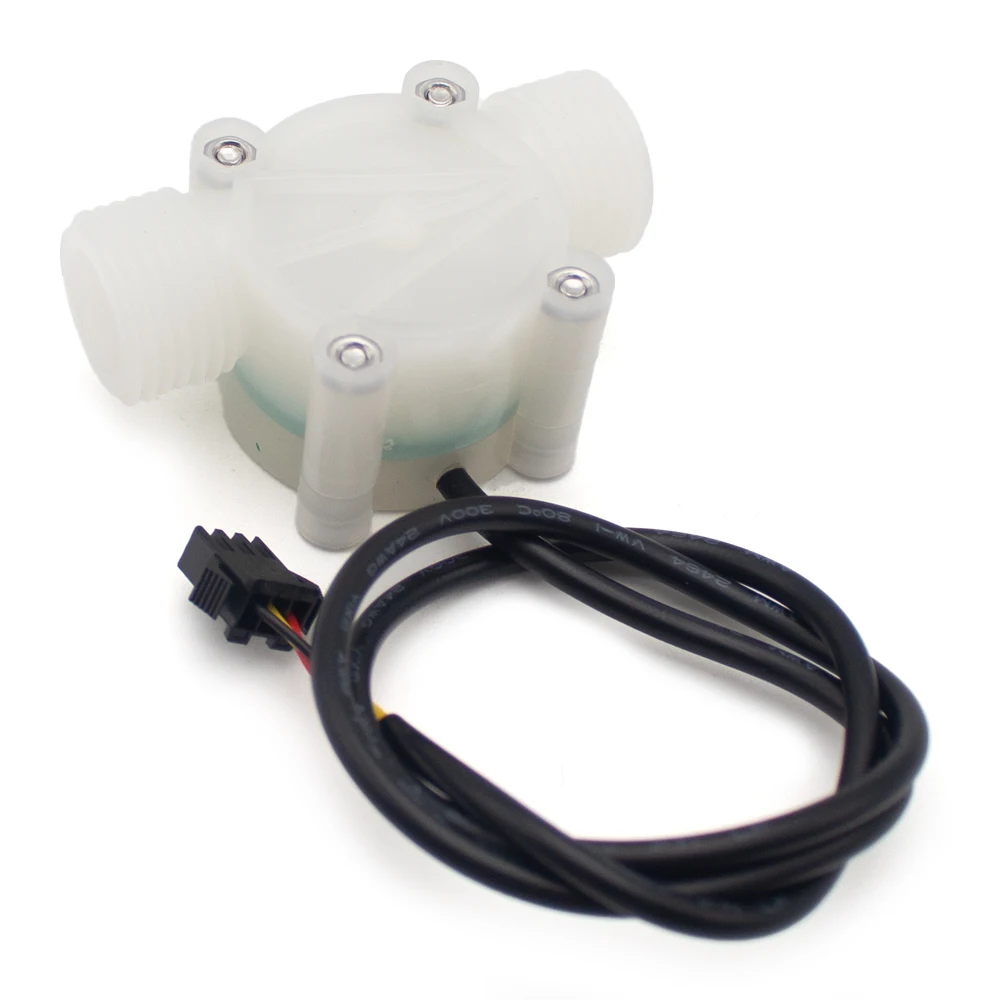 PVDF Water Flow Sensor Hall Effect Flowmeter, G1/2 Thread, 1-30L/min, Acid & Alkali Resistant