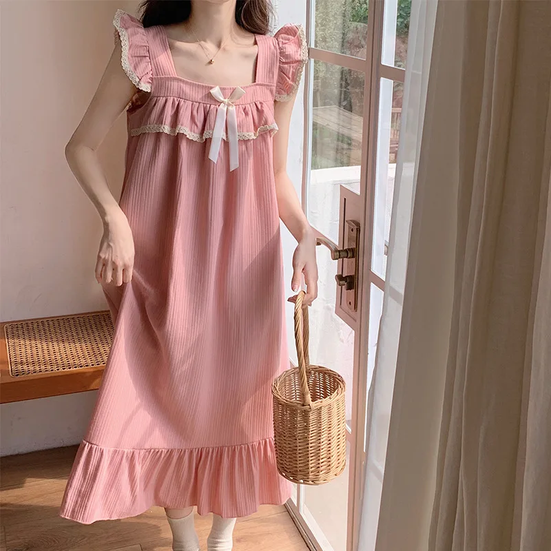 New Female with Cushion Nightgown Nightgown Female Summer Sweet Princess Wind in the Long Section Can Be Worn Outside Home Wear