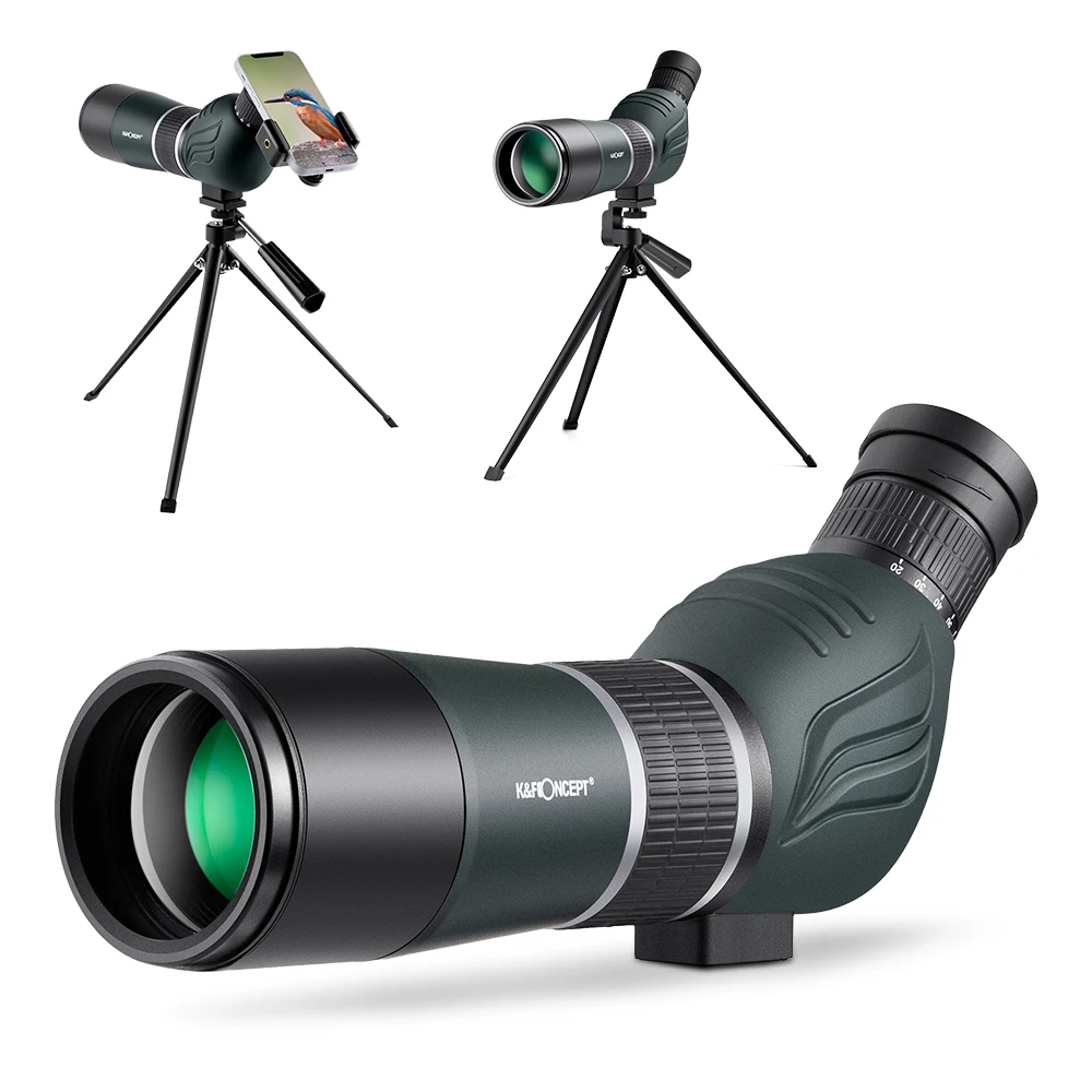 K&F Concept 20-60X60 HD Spotting Scope BAK4 45 Degree for Viewing Wildlife Scenery with Phone Clip Tripod Bag Eyepiece Monocular