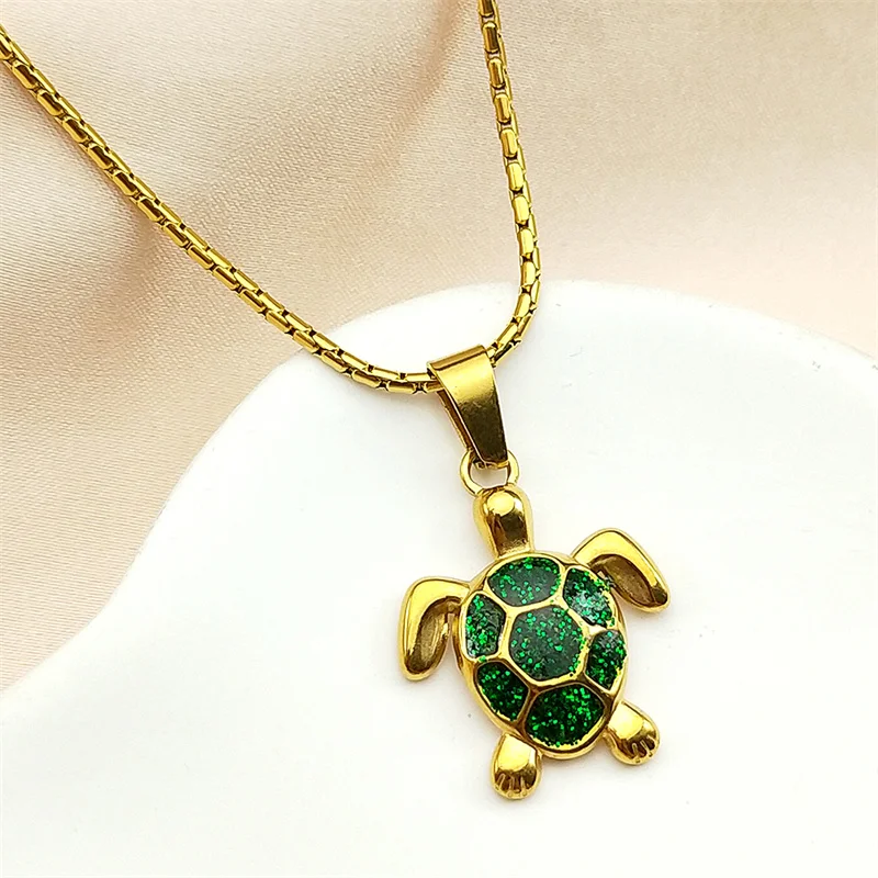 السلاحف البحرية الفولاذ المقاوم للصدأ القلائد للنساء الرجال الذهب اللون الجمالية المحيط نمط الهيب هوب سلسلة بدلاية مجوهرات اكسسوارات