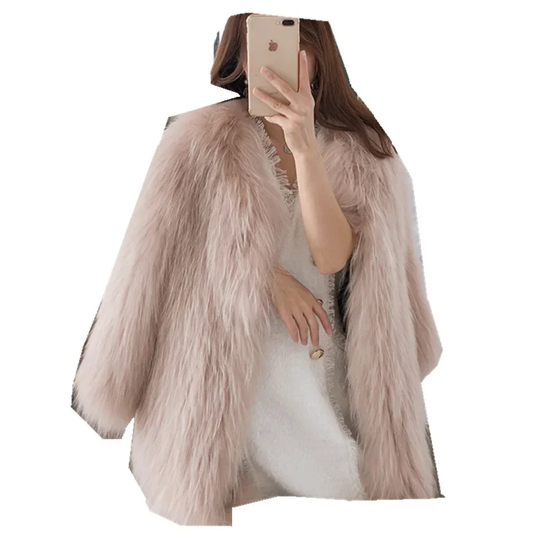 Raccoon Fur Woven Coat for Women Medium Length Fur Coat for Women‘s Clothing Autumn Winter 2023 Long Sleeve Jackets Thick Warm