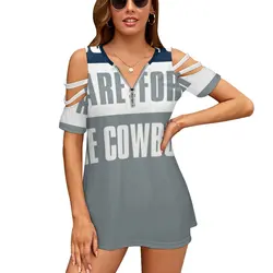 Sundays Are For The Cowboys , Dallas Football Women'S T-Shirt Summer Fashion Print Floral V-Neck Zipper Tshirt Hollow Pullover