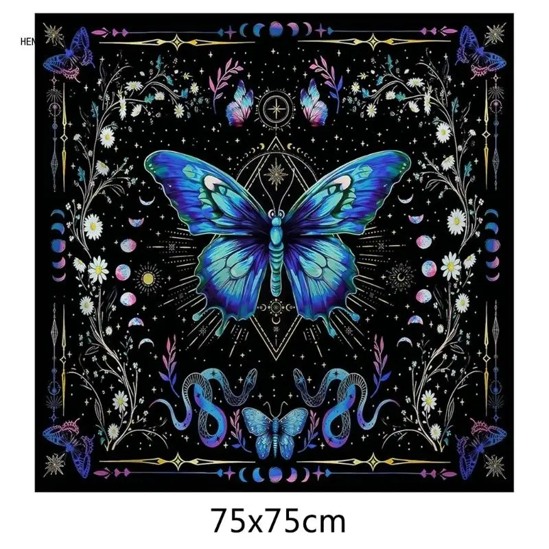 Tarots Tablecloth Butterfly Flower Astrologys Altars Cloth Divinations Cards Table Cloth Tapestry Witchcrafts Supplies M89D