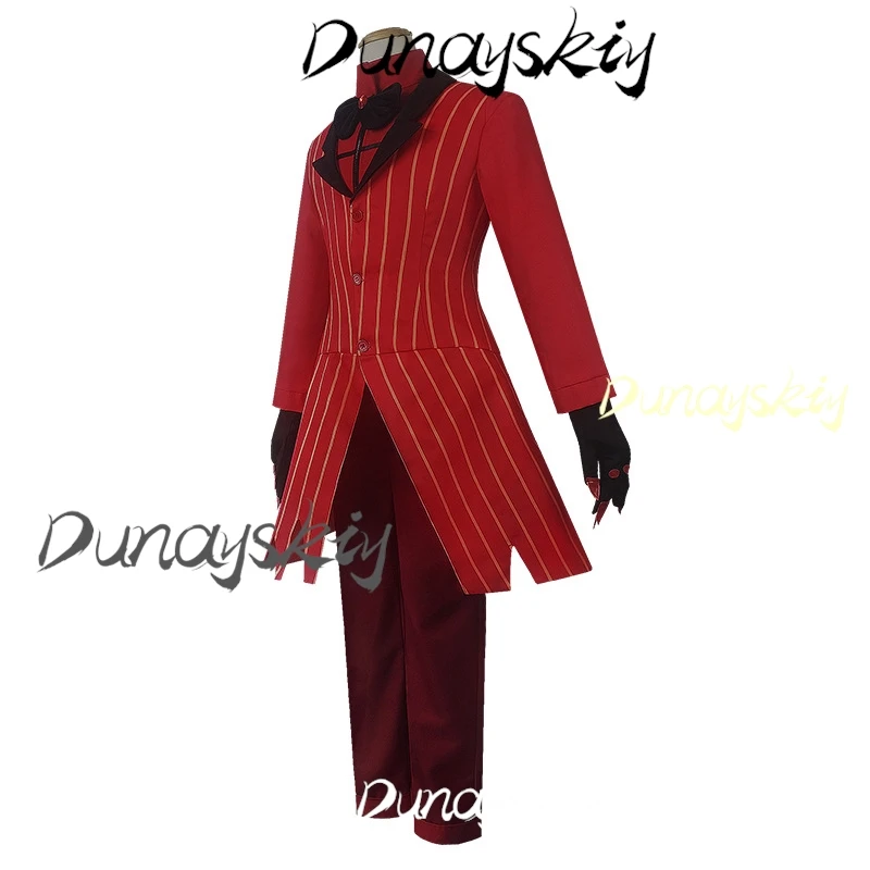 هازبين كوسبلاي زي الفندق ALASTOR أزياء تنكرية طقم شعر مستعار بدلة حمراء موحدة سترة سروال موحد للهالوين كوس عنصر مخصص