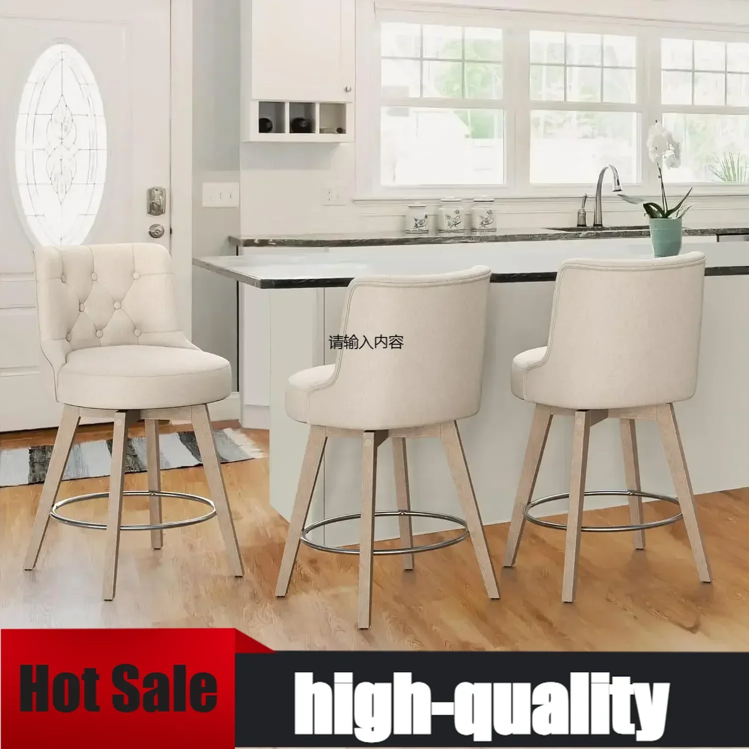 

Counter Height Bar Stools, 26" H Modern Counter Stools, Solid Wood Legs, Linen Fabric Upholstered Barstools for Kitchen Island