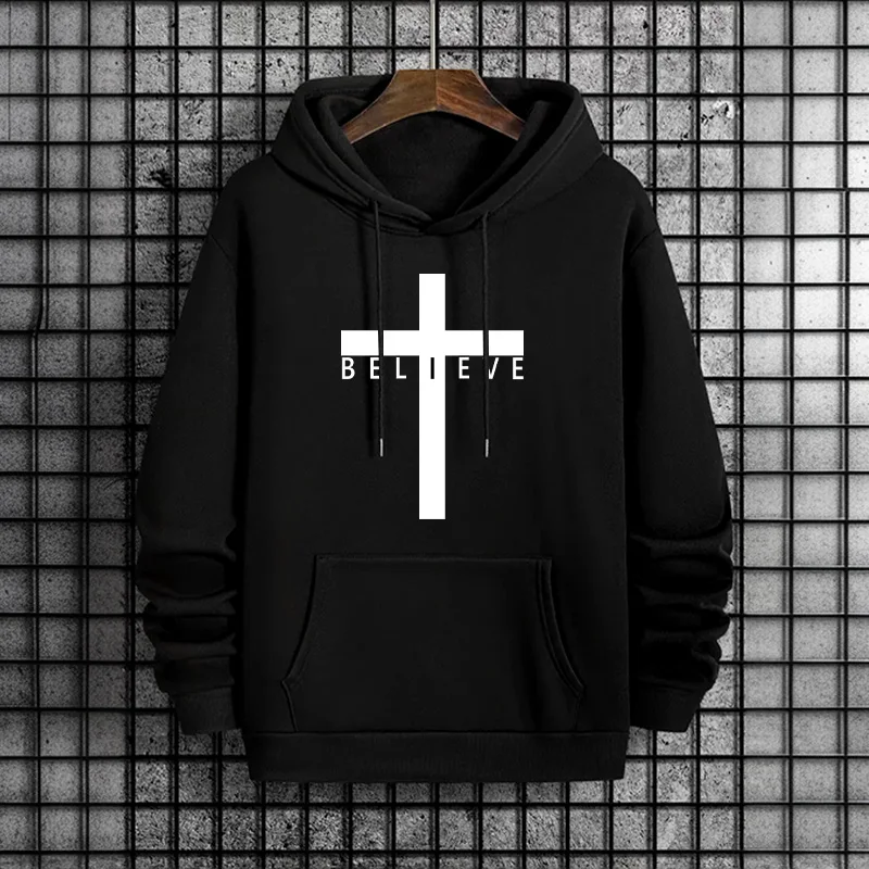 Jesus Kreuz Gedruckt Männer Hoodies Urban Casual Streetwear Fashion Mit Kapuze Sweatshirt Männlich Trendy 2025, Herbst Winter Hoody Oberbekleidung – Detail 3