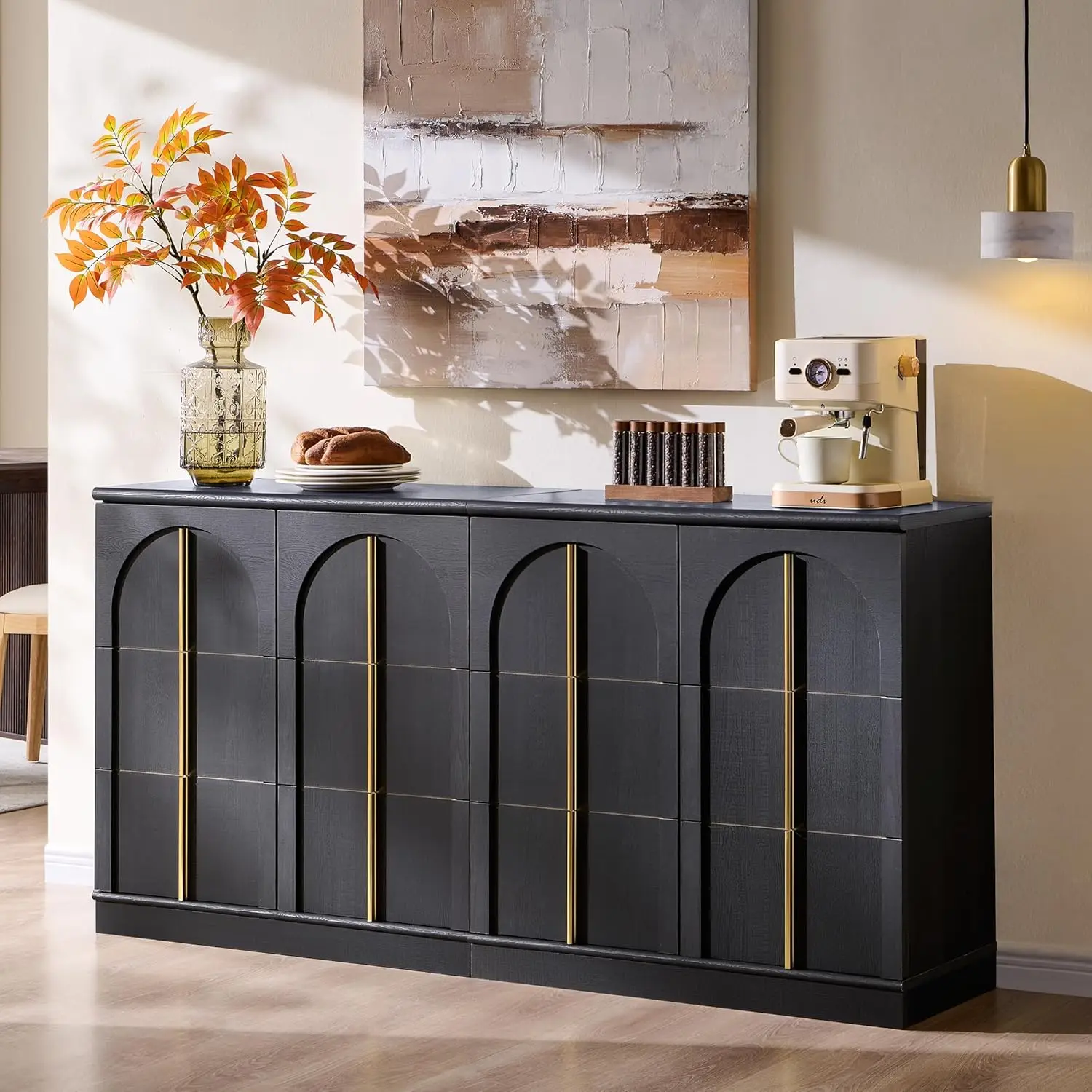 

Buffet Cabinet with Storage & Arched Doors Set of 2, 63" Wood Sideboard with Adjustable Shelf,Modern Accent Cabinet,Kitchen